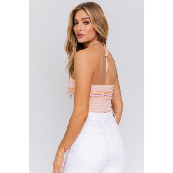 LE LIS HALTER NECK SWEATER CROP TOP PINK - Picture 4 of 11